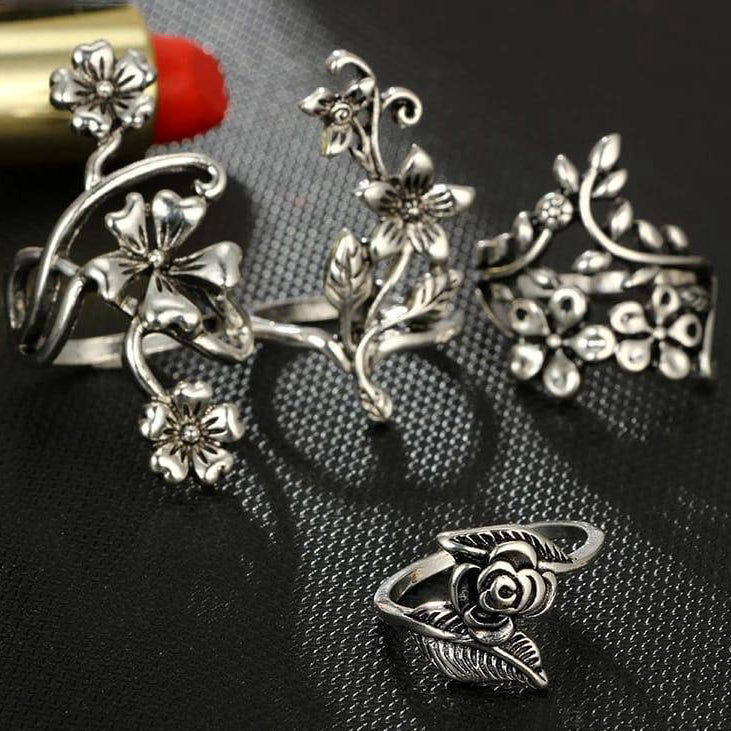 4 Pcs Trendy Antique Flower Ring Set