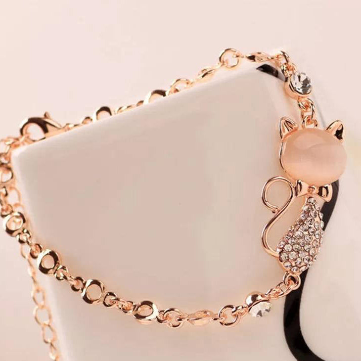 1 Pc Alloy Rose Gold Plated Opal Cat Bracelet