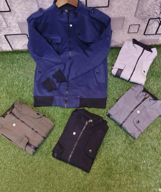 1 Pc Men's Fleece Plain Bomber Jacket