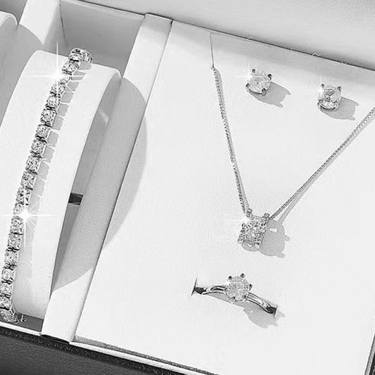 Bridal Silver Plated Rhinestone Necklace And Bracelet Set