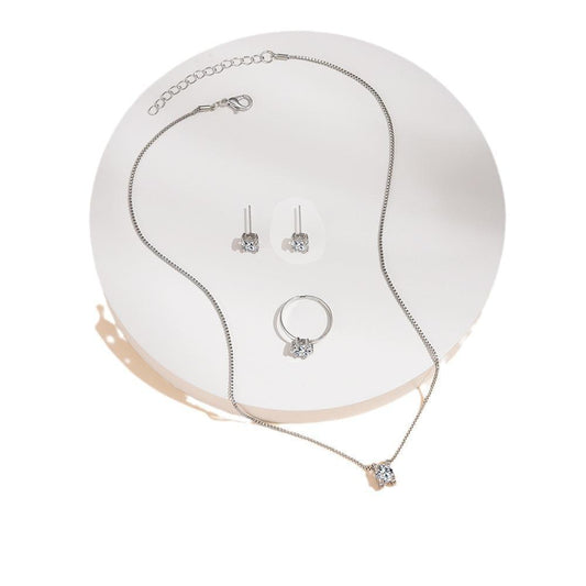 Bridal Silver Plated Rhinestone Necklace And Bracelet Set