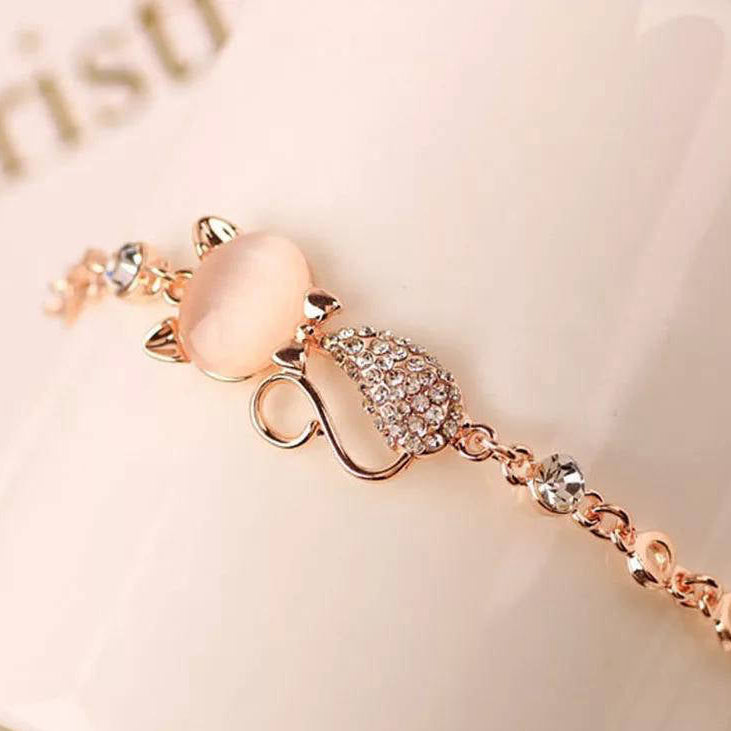 1 Pc Alloy Rose Gold Plated Opal Cat Bracelet