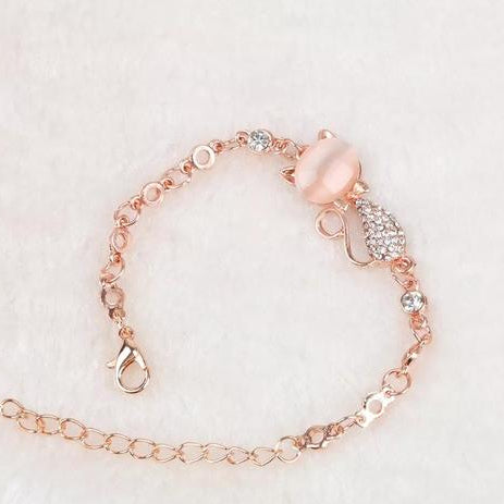 1 Pc Alloy Rose Gold Plated Opal Cat Bracelet