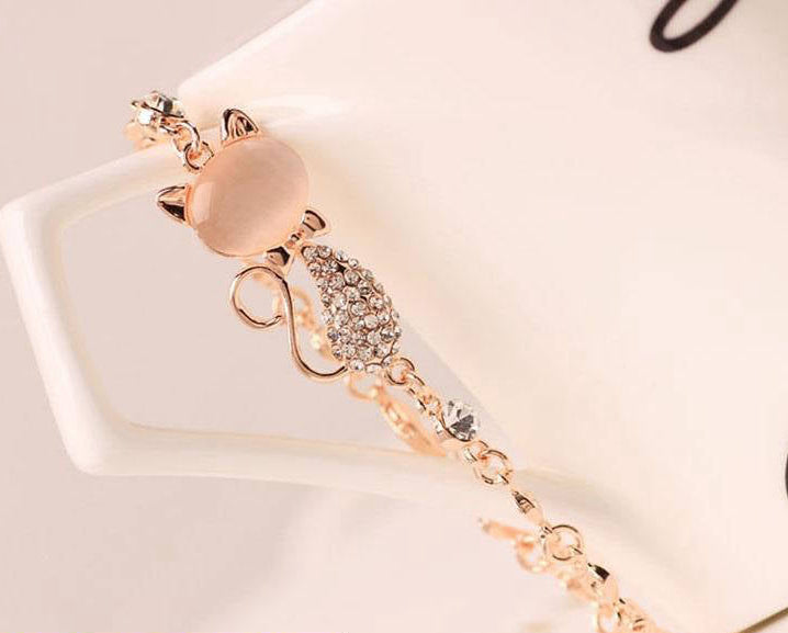 1 Pc Alloy Rose Gold Plated Opal Cat Bracelet