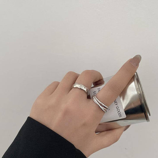 2 Pcs Alloy Silver Plated Plain Rings Set