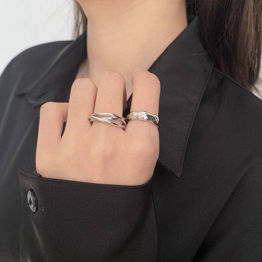 2 Pcs Alloy Silver Plated Plain Rings Set