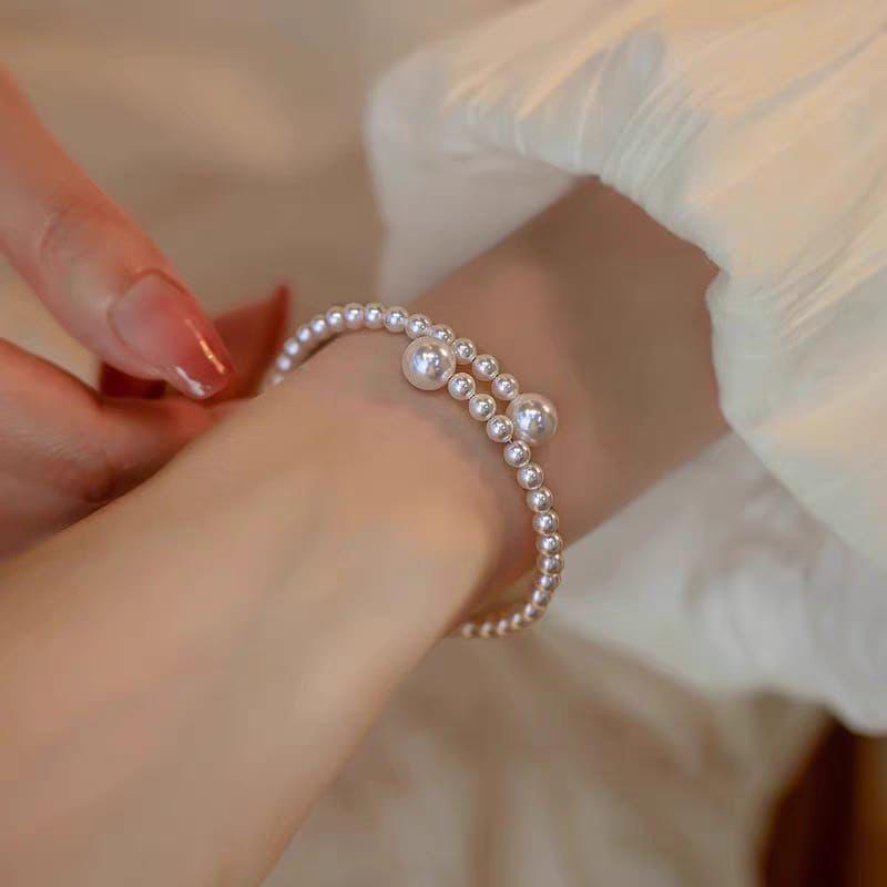 1 Pc Funky Silver Plated Pearl Kara Bracelet