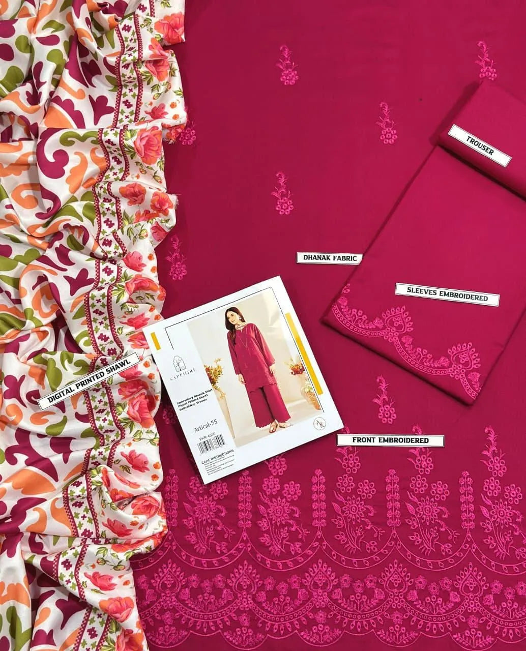 3 Pcs Women's Unstitched Chikankari Embroidered Suit