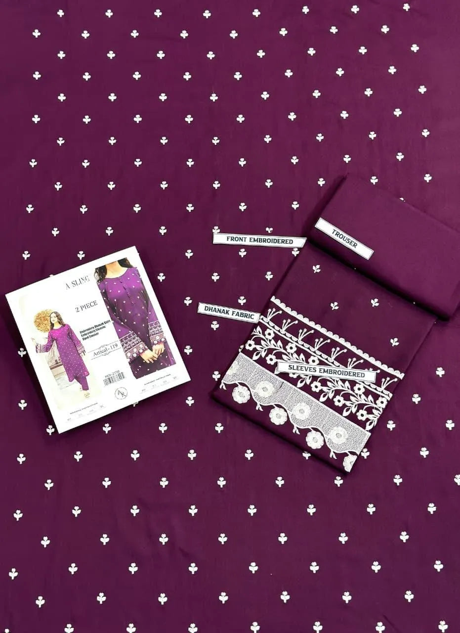 2 Pcs Women's Unstitched Embroidered Suit