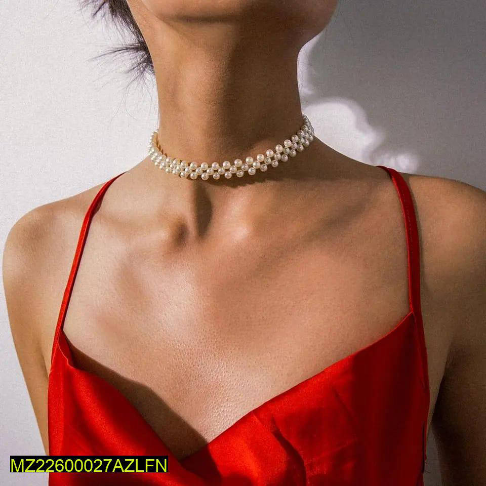 1 Pc Alloy Gold Plated Modern Pearl Stones Choker