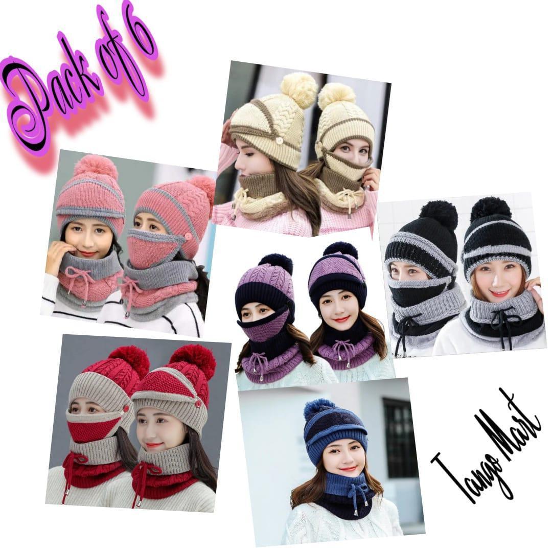 3 Pcs Wool Plain Beanie And Neck Warmer 6