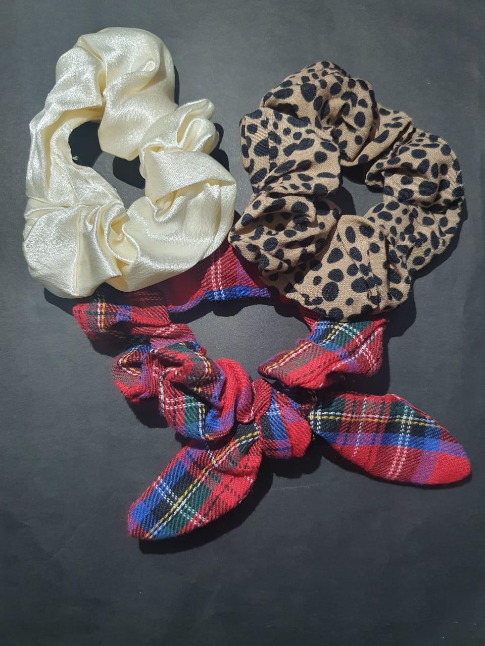 Vibrant Multicolor Silk Hair Scrunchies - Pack of 3