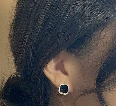 Paint Black Stone Earrings
