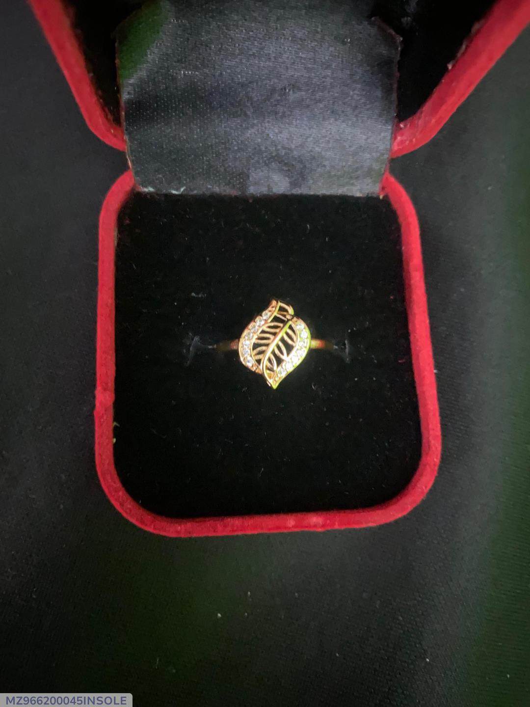 Leaf Design Gold Plated Crystal Charm Ring