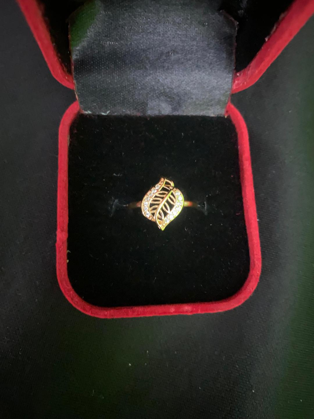 Leaf Design Gold Plated Crystal Charm Ring